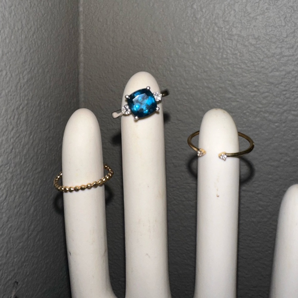London blue topaz ring with diamond side stones
